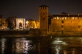 Verona, Italy Ã¢â¬â March 2019. Castelvecchio Bridge, Brick & marble bridge with 3 spans & arches, built in the 14th century &